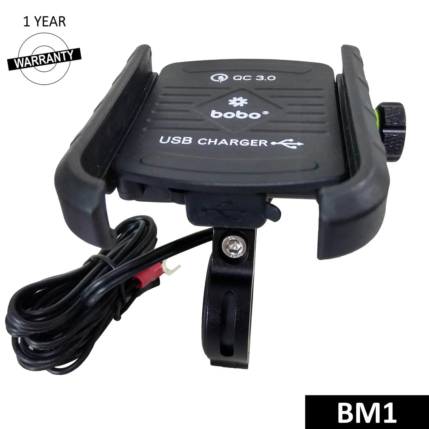 BOBO BM1 Jaw-Grip Bike Phone Mount — Built-In USB QC 3.0 Fast Charger