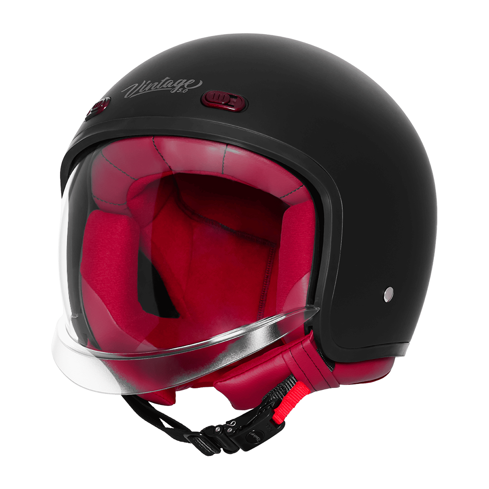 Steelbird SBH-67 Vintage DOT 5.O glossy open face helmet Black - angled