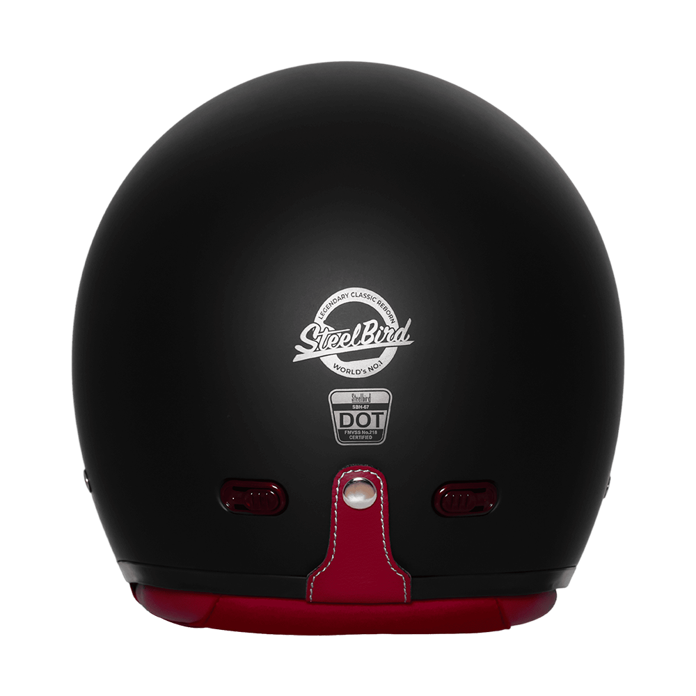 Steelbird SBH-67 Vintage DOT 5.O glossy open face helmet Black - rear
