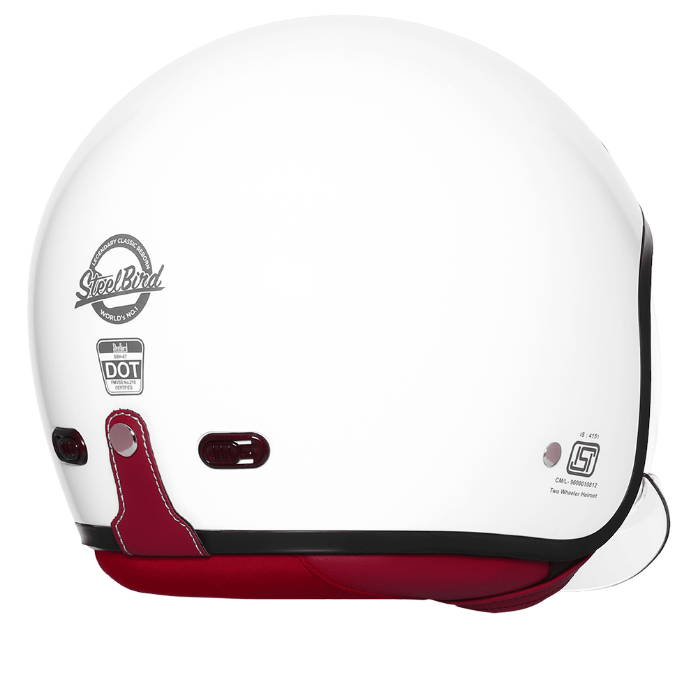 Steelbird SBH-67 Vintage DOT 5.O glossy open face helmet White - rear
