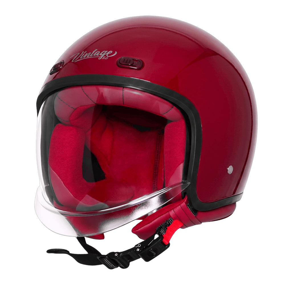 Steelbird SBH-67 Vintage DOT 5.O glossy open face helmet Red - angled