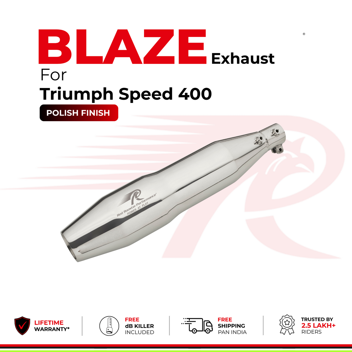 Red Rooster Performance Blaze polish-finish slip-on exhaust for Triumph Speed 400