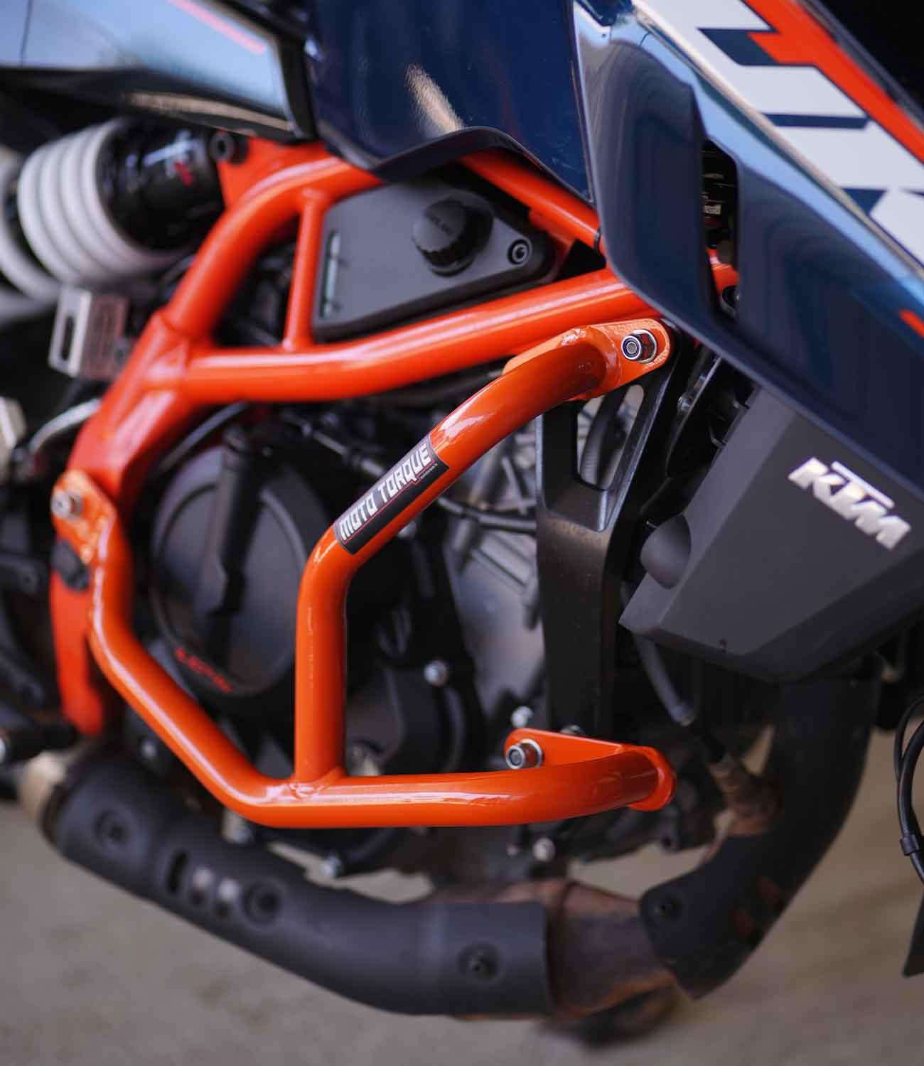 MotoTorque Beetle Crash Guard (Orange) for KTM Duke 250/390 Gen-3 — Frame & Engine Protection