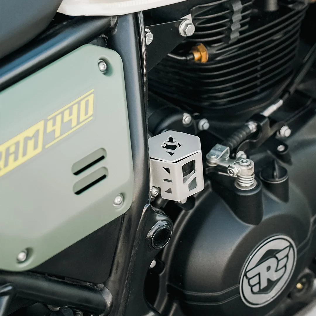 LEGUNDARY Casque Rear Reservoir Guard (Silver) for Royal Enfield Scram 440 — Reservoir Cap Protection