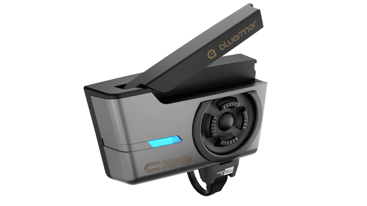 BLUARMOR C30 Helmet Intercom — RIDEGRID Mesh, Connects 20 Riders, IP67 Waterproof