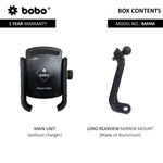 BOBO BM4M Jaw-Grip Bike Phone Holder — Long Rearview Mirror Mount