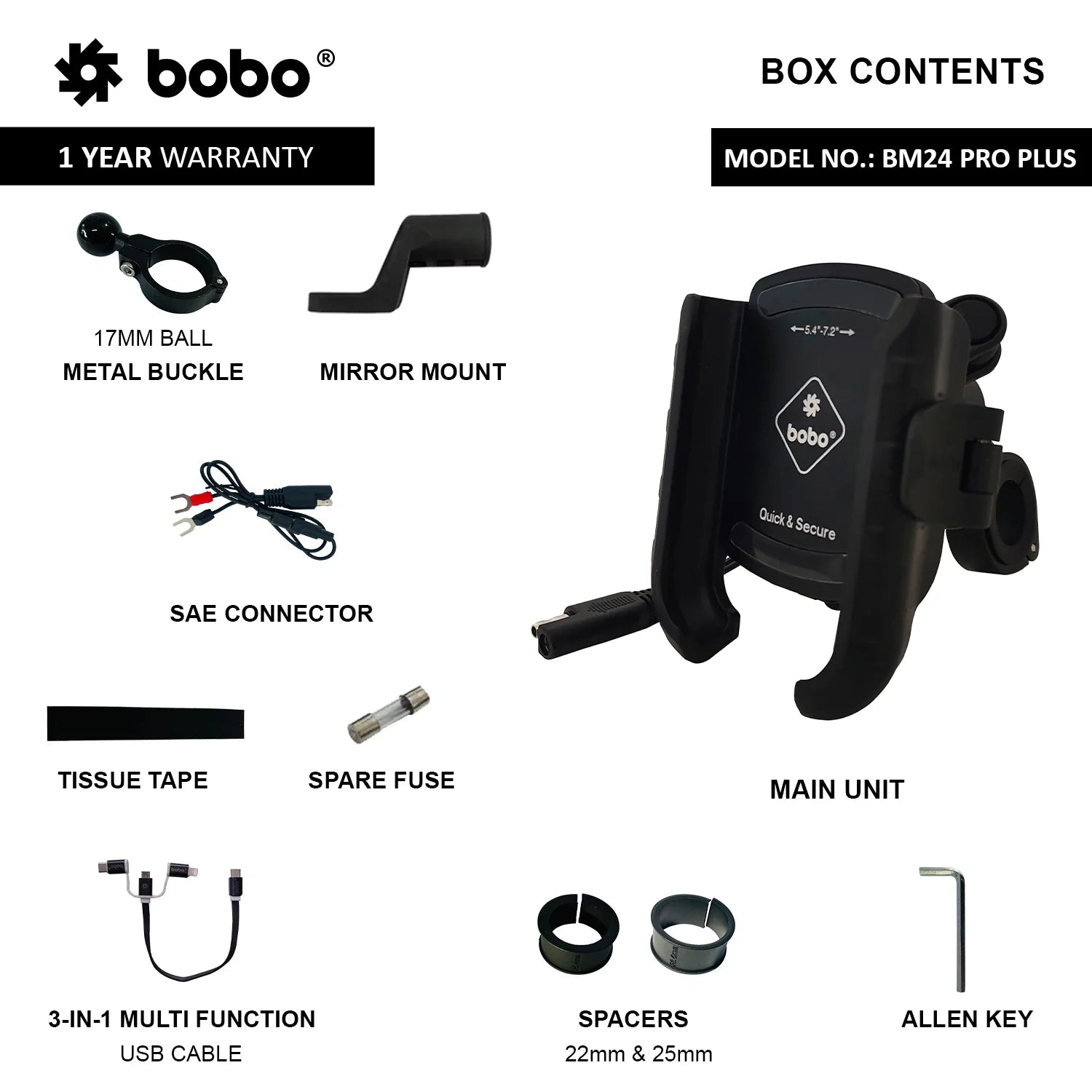 BOBO BM24 PRO Plus Bike Phone Holder — Quick Release + 36W USB-C Charger