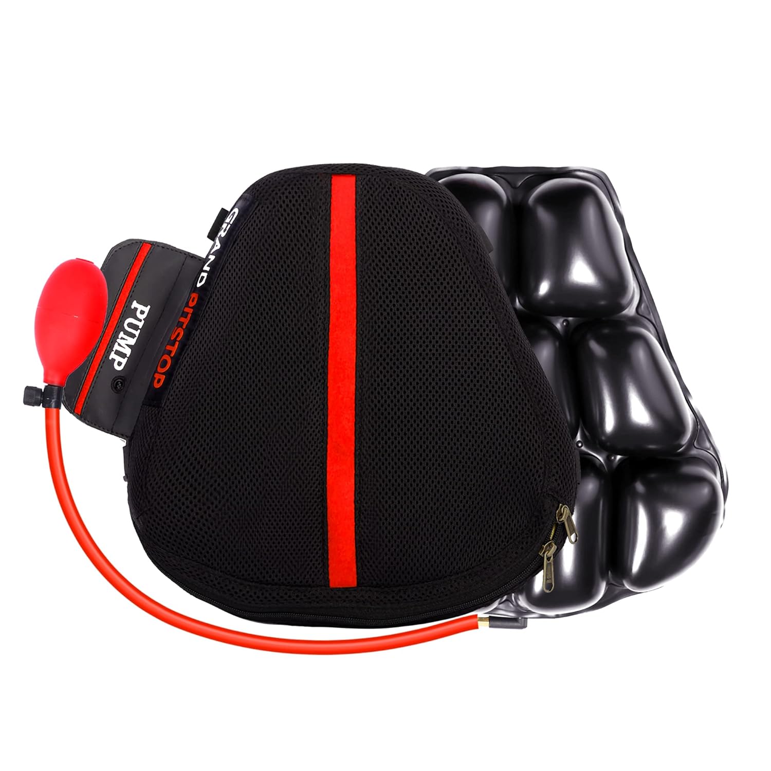 GRAND PITSTOP Air Seat Cushion with Pump — Inflatable, Breathable Mesh, Anti-Slip Base (Sports Premium)