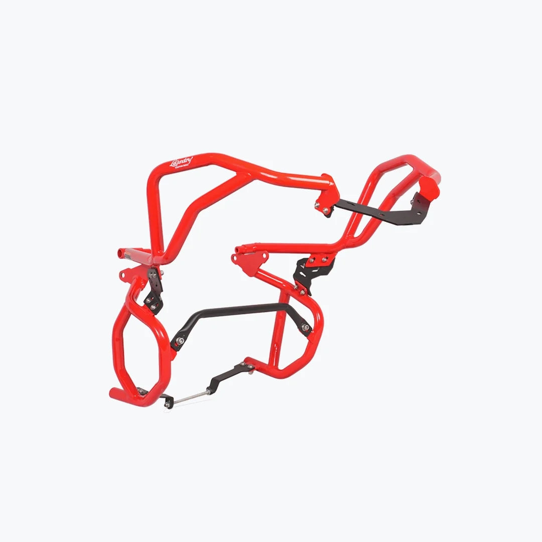 TVS Apache RTX 300 Raptor Crash Guard Red - installed close-up