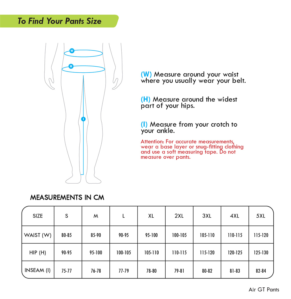 Rynox Air GT Riding Pants size chart