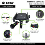 BOBO BM1 Jaw-Grip Bike Phone Mount — Built-In USB QC 3.0 Fast Charger