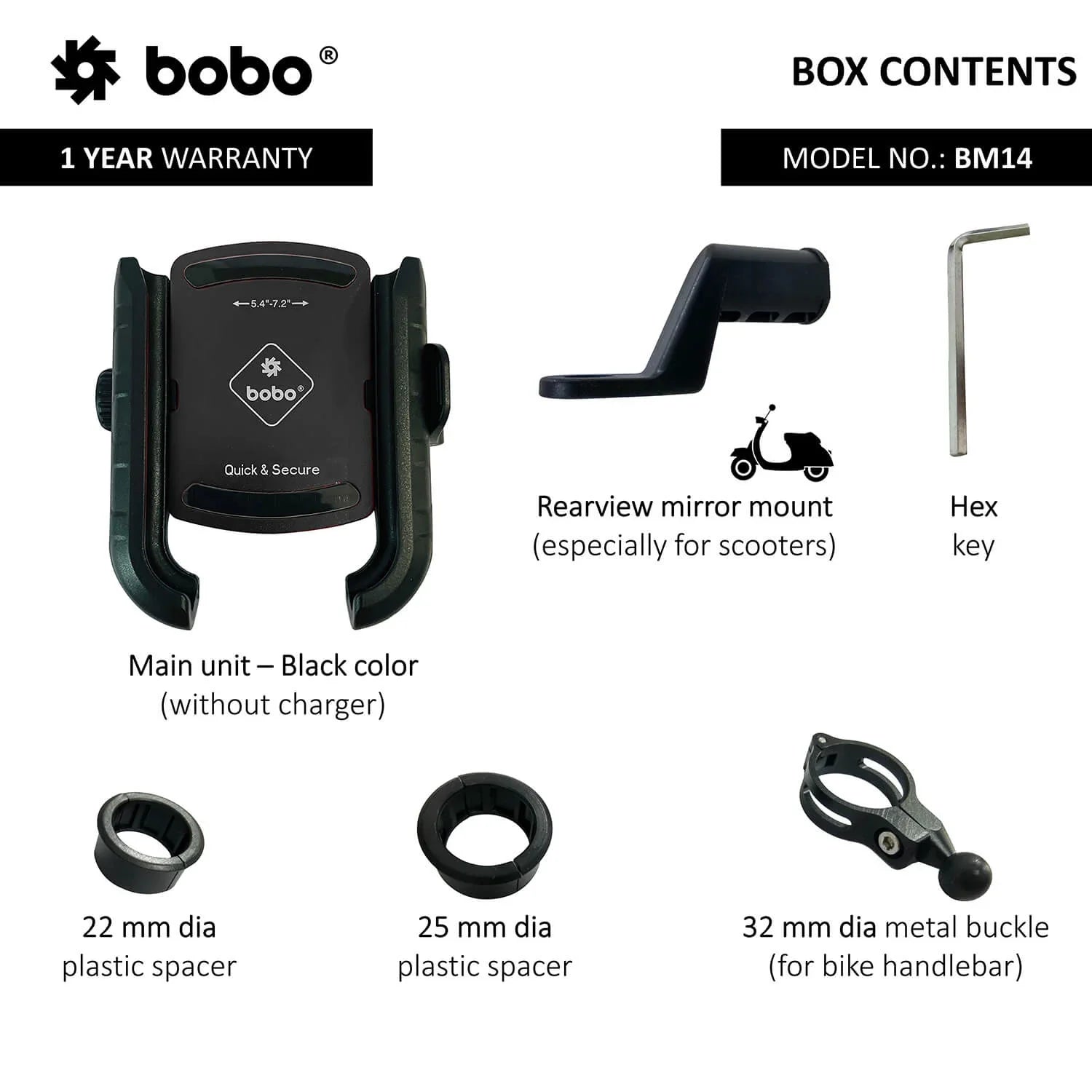 BOBO BM14 Jaw-Grip Bike Phone Holder — Quick Release
