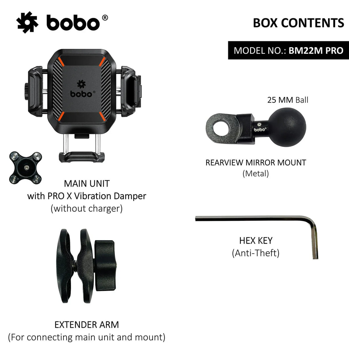 BOBO BM22H/M PRO Anti-Theft Bike Phone Holder — Anti-Vibration Handlebar / Mirror Mount