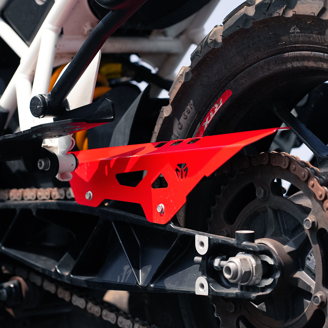 Chain Guard for TVS Apache RTX 300 - Red installed