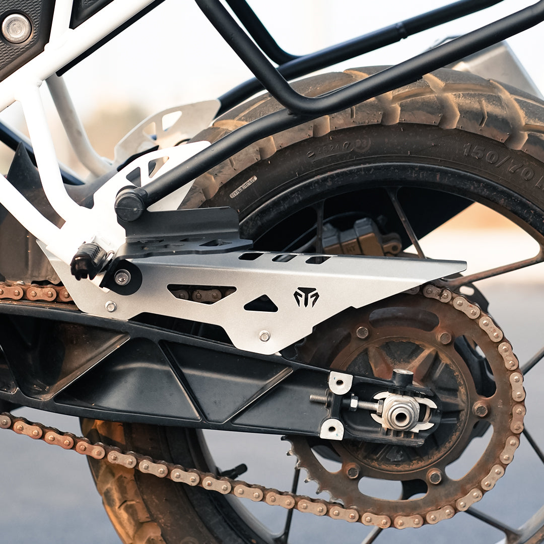 Chain Guard for TVS Apache RTX 300 - Silver installed