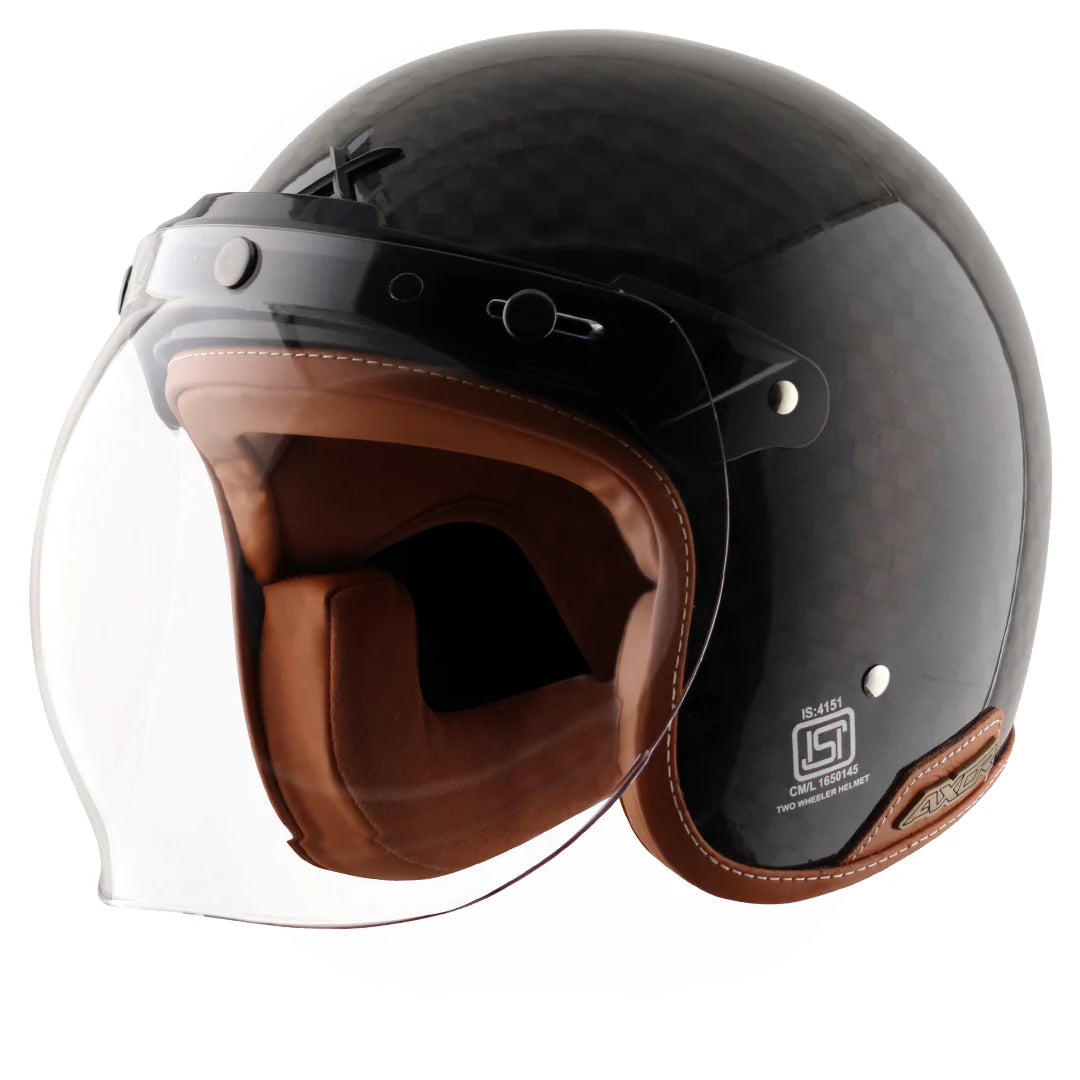 AXOR Jet Carbon Big Checks Helmet with Bubble Visor — ISI & DOT Certified