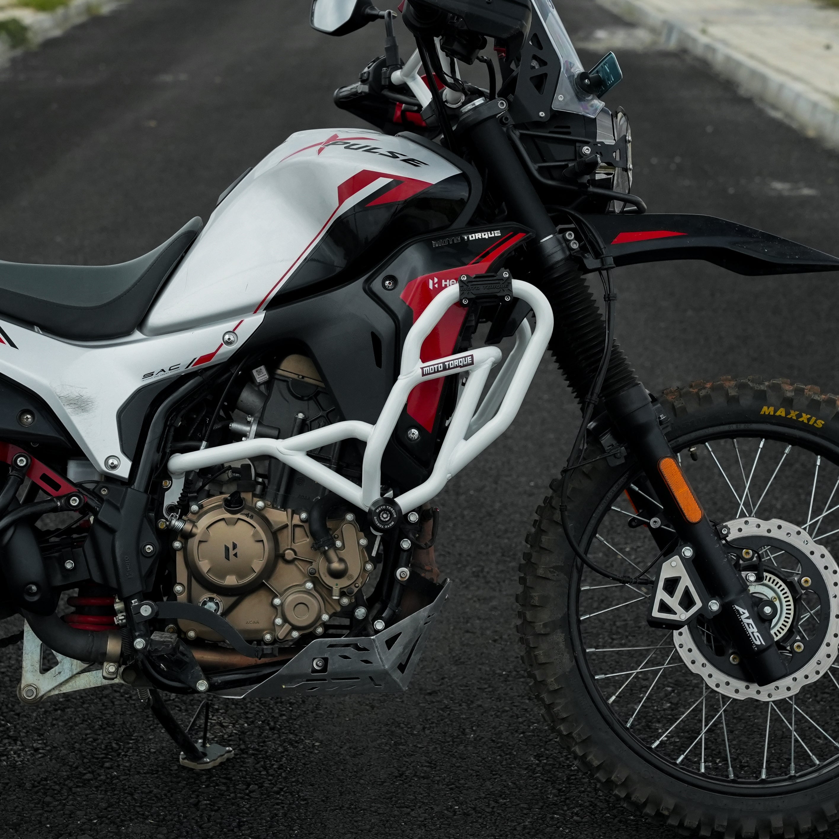 MotoTorque Max Pro Crash Guard (White) for Hero Xpulse 210 — Frame & Engine Protection