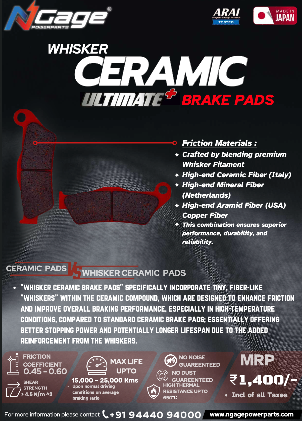 NGAGE Ceramic Brake Pads for Royal Enfield Continental GT / Interceptor 650