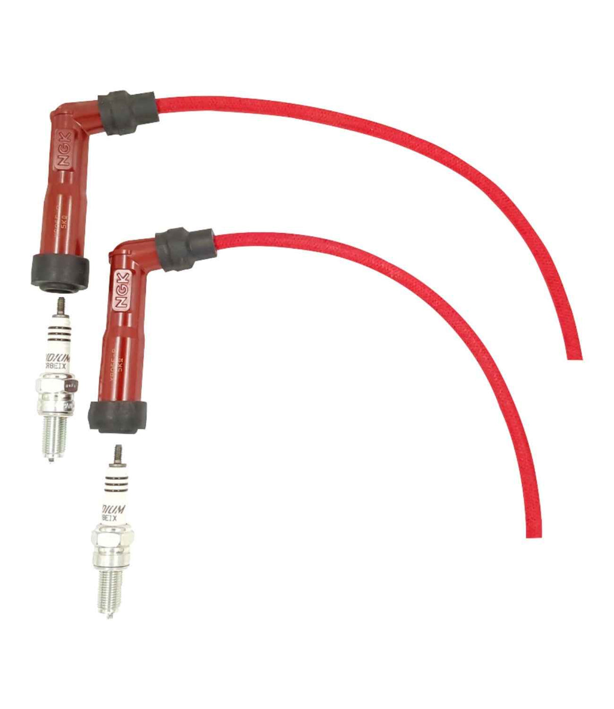 NGage performance spark plug kit with red high-tension leads for Royal Enfield 650 twins