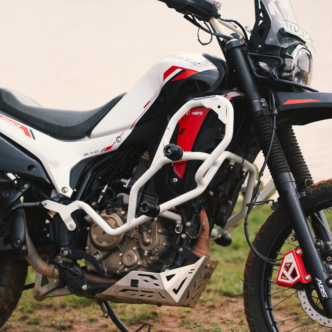 MotoTorque Teramaxx Crash Guard (White) for Hero Xpulse 210 — Frame & Engine Protection