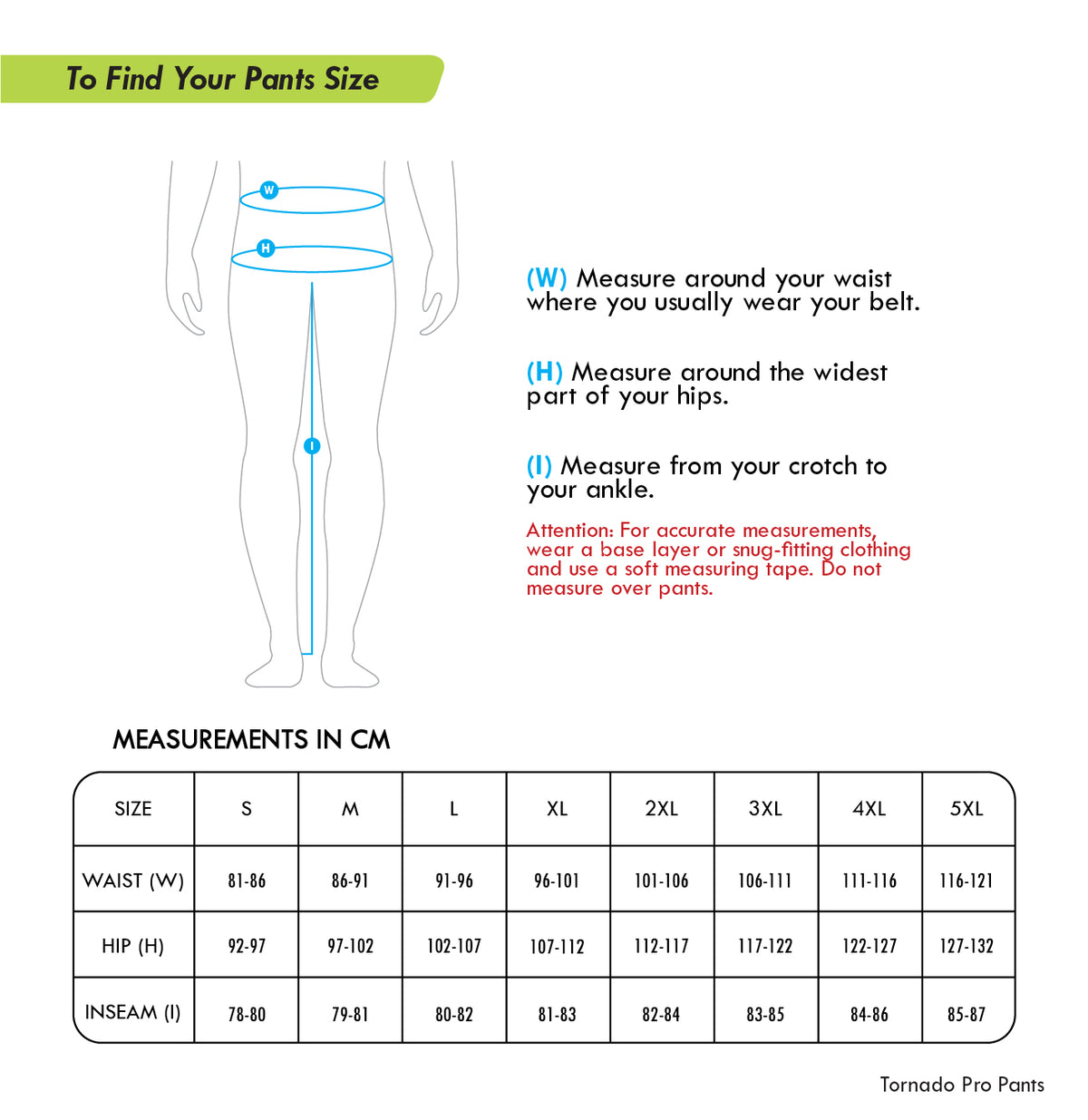Rynox Tornado Pro Pants size chart