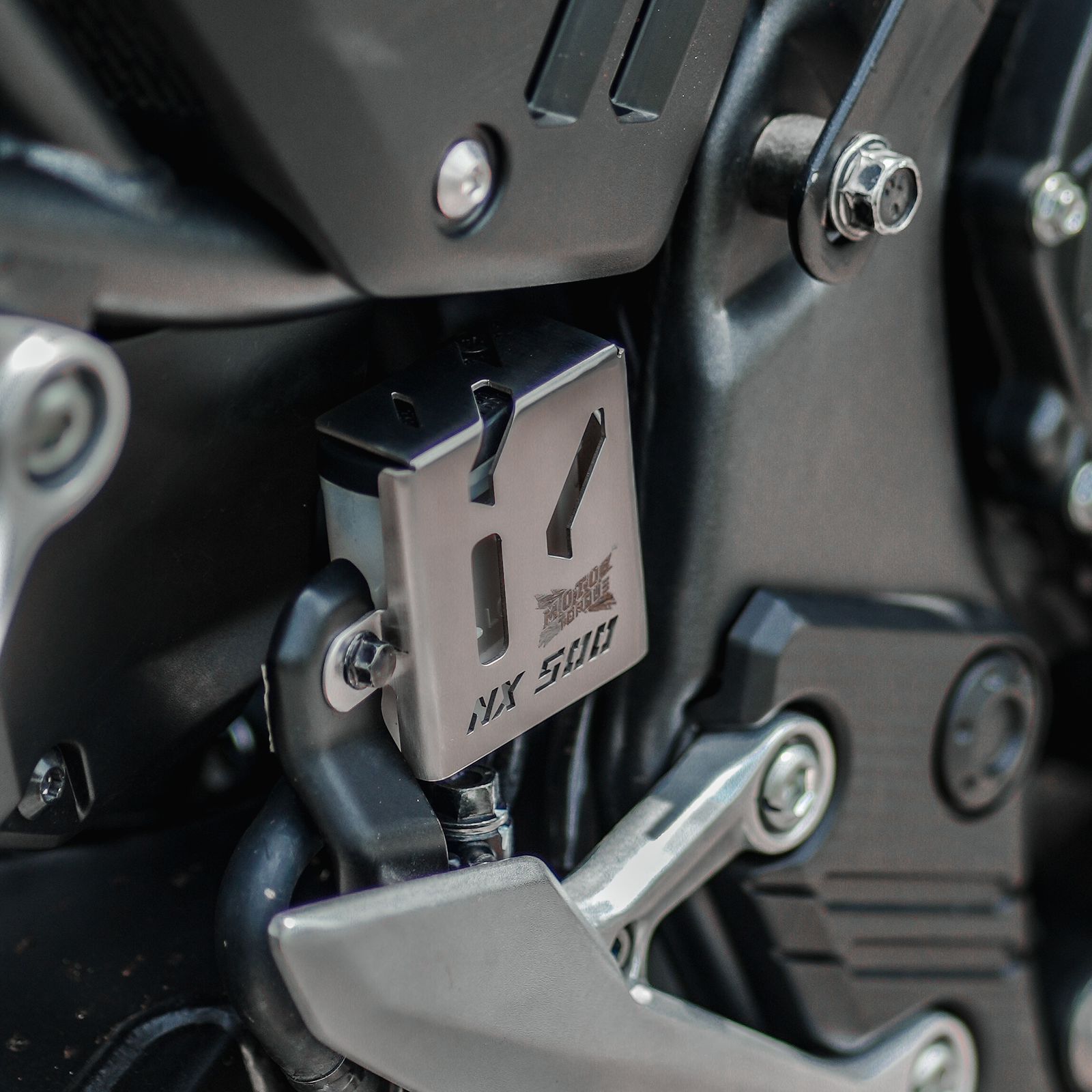 MotoTorque Reservoir Guard (SS) for Honda NX500 — Reservoir Cap Protection