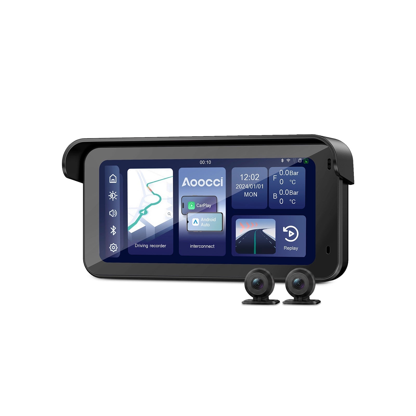 Aoocci C6 Pro motorcycle CarPlay display with dash cam
