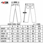 AXOR Torq Riding Pant size chart