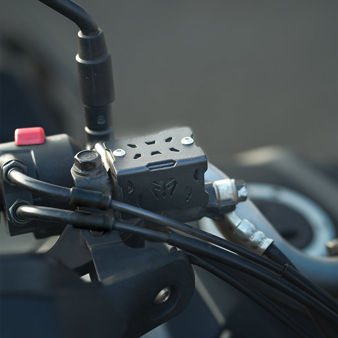 MotoTorque Front Master Cylinder Guard (Mild Steel, Black) for Honda CB200X — Brake Master Cylinder Protection