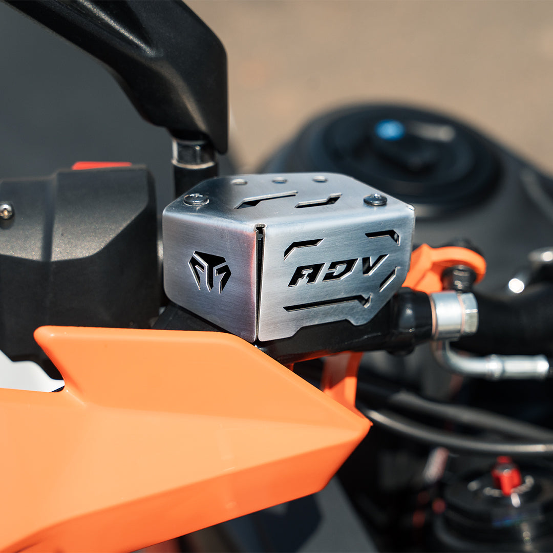 MotoTorque Front Master Cylinder Guard (Stainless Steel) for KTM 390 Adventure (2025) — Brake Reservoir Protection