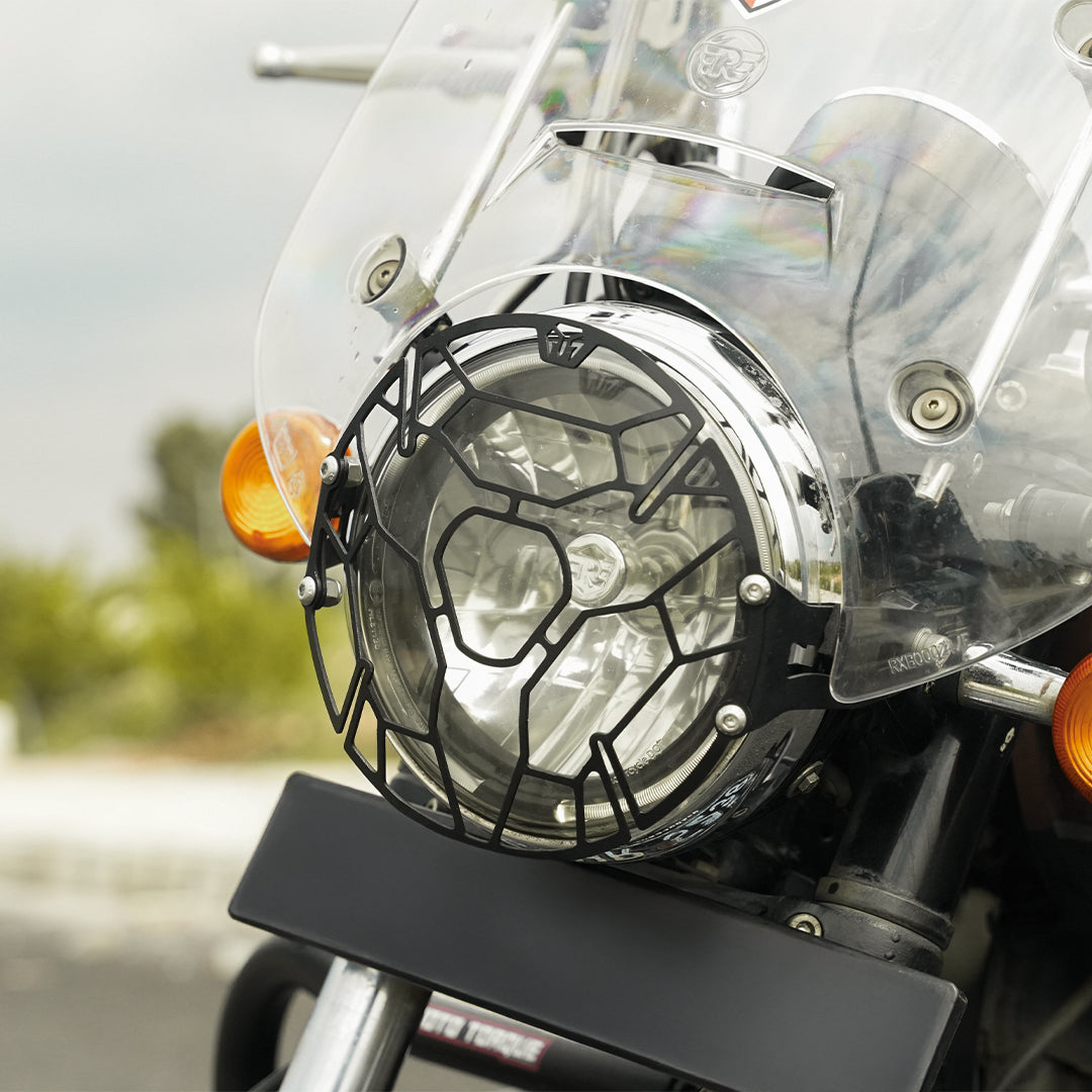 MotoTorque Headlight Guard for Royal Enfield Meteor 350 — Headlight Protection
