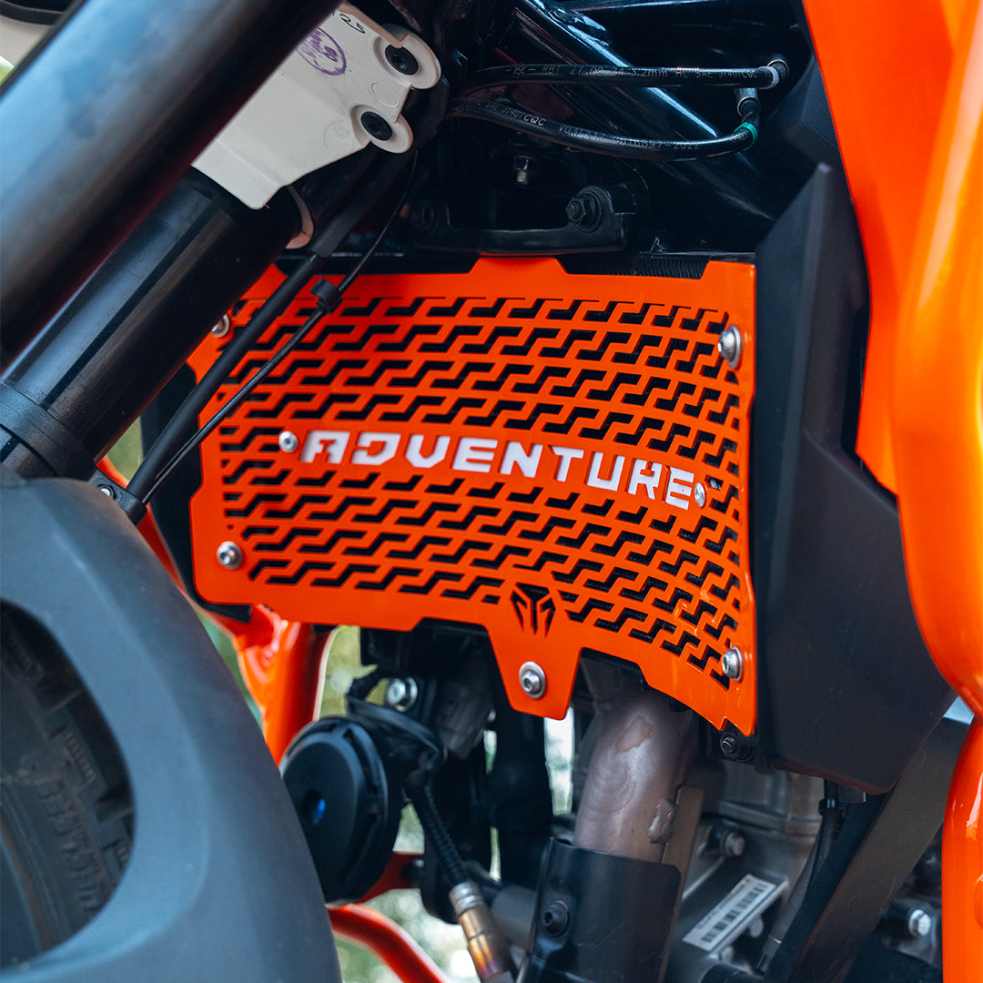 MotoTorque Radiator Guard (Mild Steel, Orange) for KTM 390 Adventure (2025) — Radiator Protection