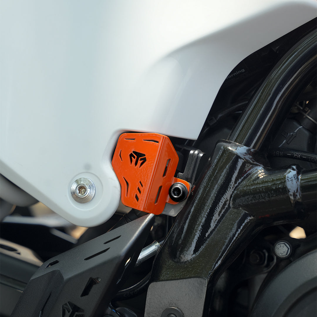 MotoTorque Reservoir Oil Guard (Mild Steel, Orange) for KTM 390 Adventure (2025) — Clutch Reservoir Protection